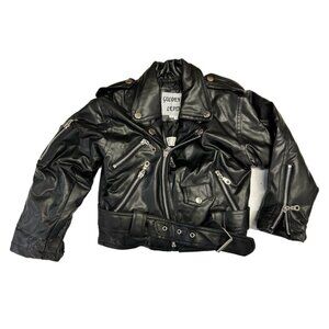 Golden Leather Biker Motorcycle Retro Faux Leather Jacket Coat SIZE 3T